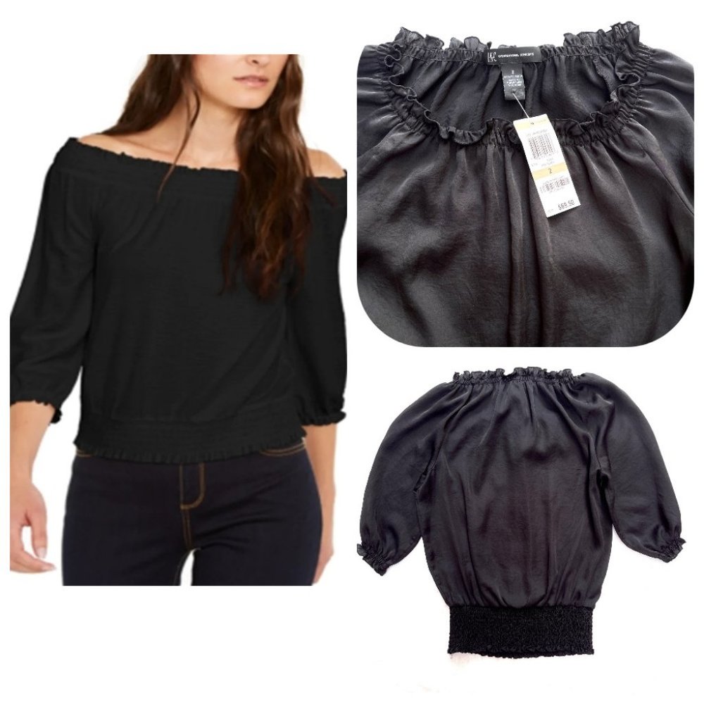 INC Smocked deep black top NWT 2
